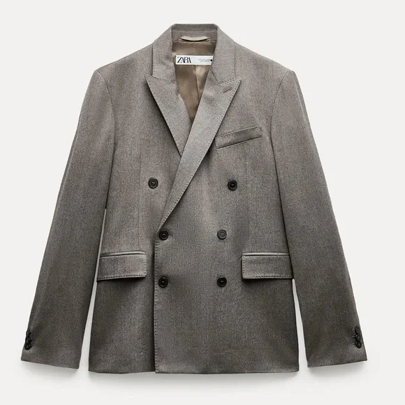 Zara Taupe Gray Double Breasted Wool Blazer Coat ZW Collection NWT - Picture 5 of 16